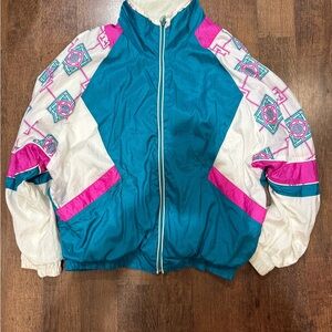 Vintage Teal and Pink Windbreaker Jacket XL